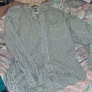 Green and White Checkered Button-Up Shirt